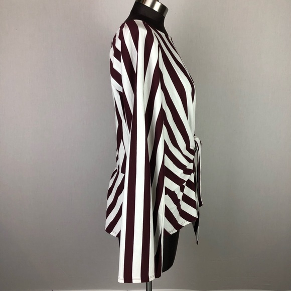 Jodifl Red Striped Bell Sleeve Tie Peplum Blouse - Picture 4 of 8